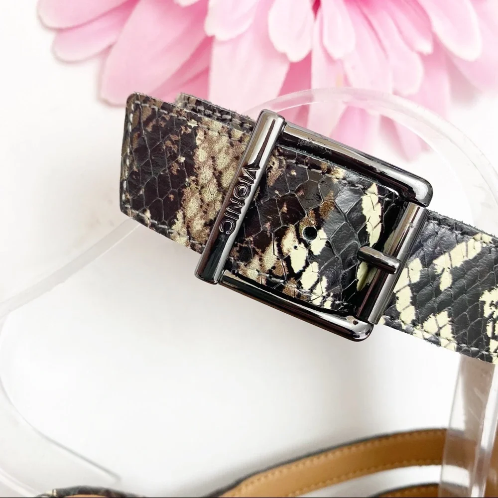 Vionic Perk Sami Leather Caged Heeled Sandals: Black Boa Snakeskin